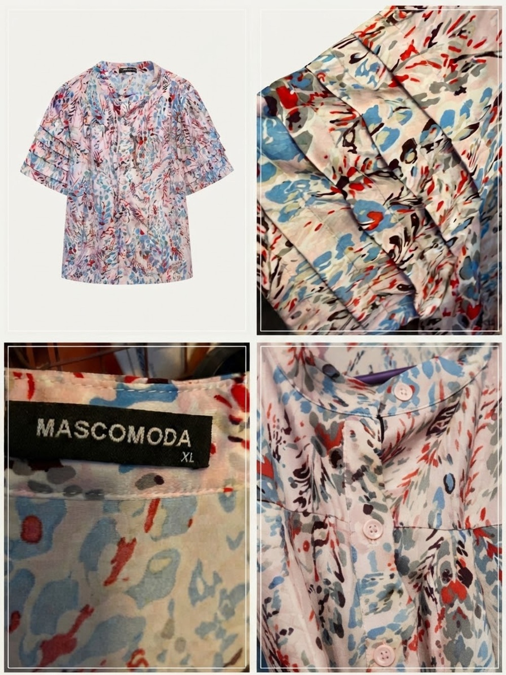 Women's Floral Ruffle Sleeve Blouse - Pink/Blue